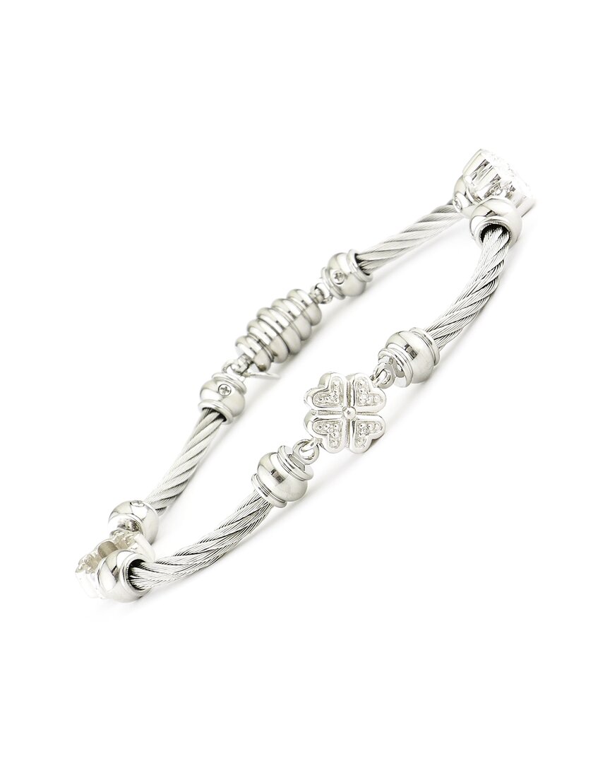 Diamond Select Cuts Silver & Steel 0.05 Ct. Tw. Diamond Clover Bracelet