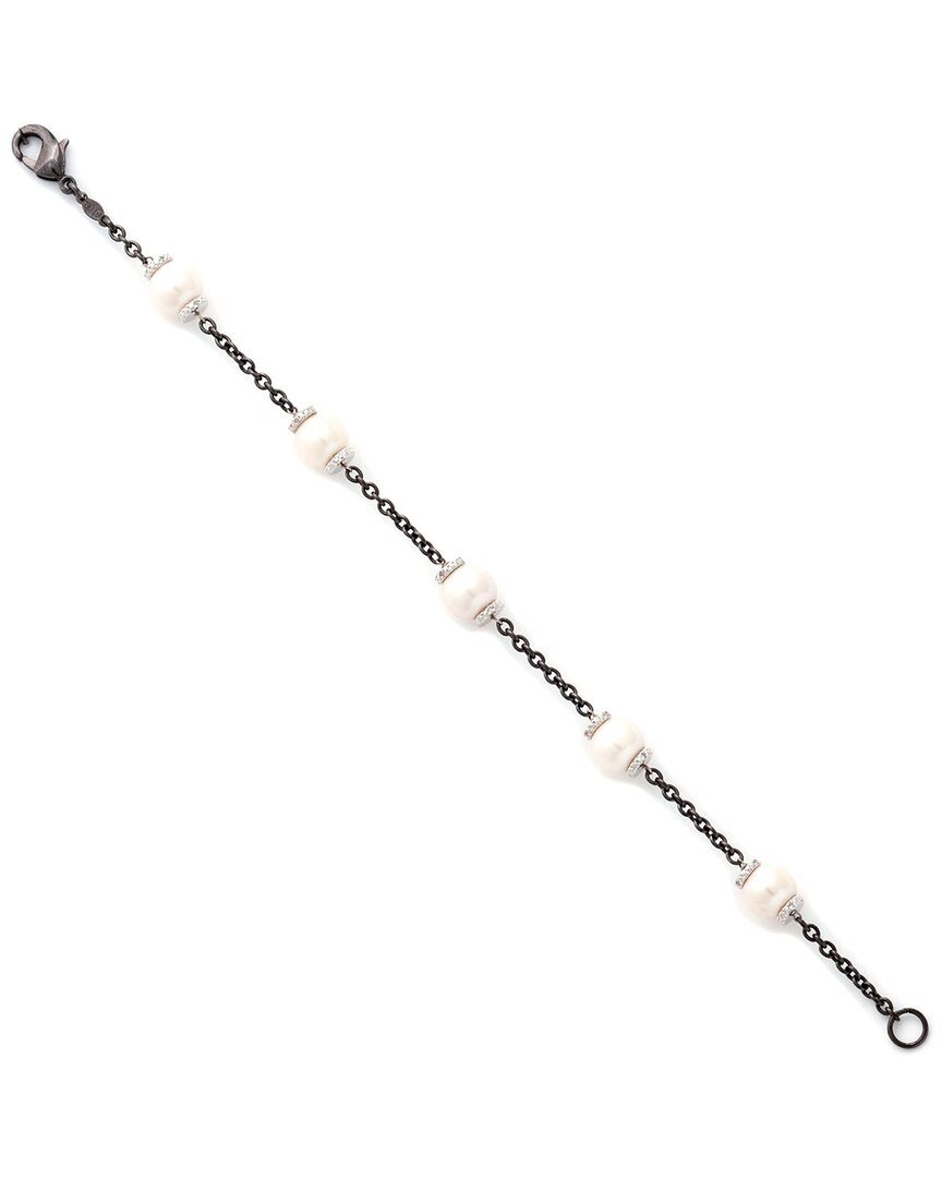 Pearls Silver & Steel 0.09 Ct. Tw. Diamond Pearl Bracelet