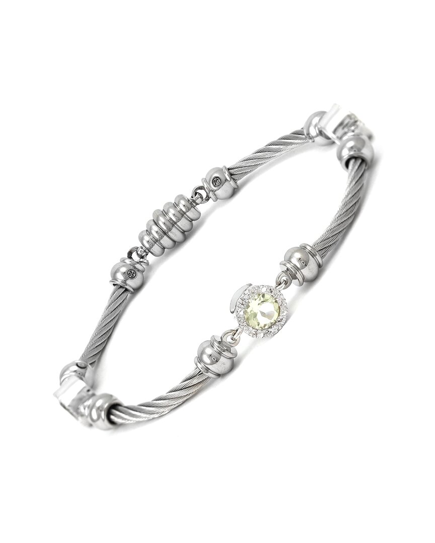 Gemstones Silver & Steel 2.35 Ct. Tw. Diamond & Lemon Quartz Bracelet