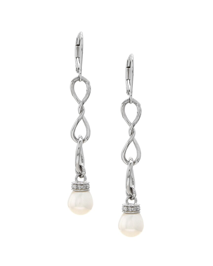 Pearls Silver Diamond 6.7mm Pearl Drop Earrings