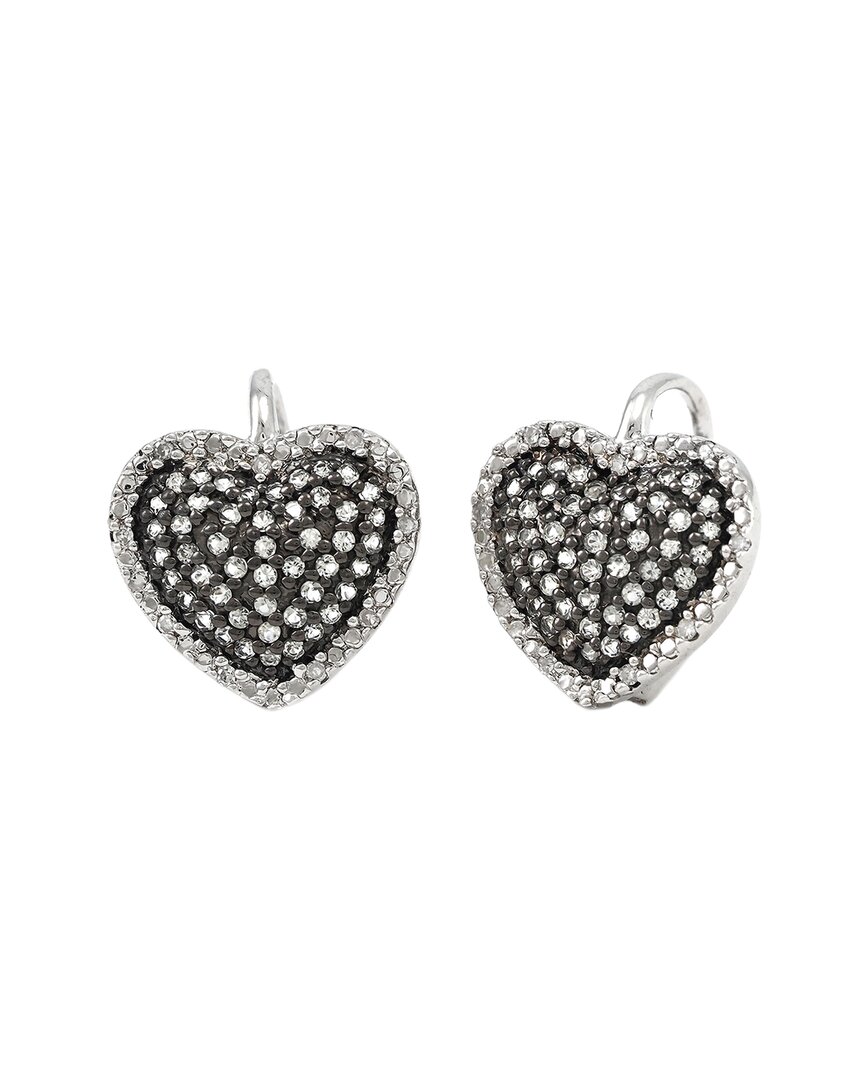 Gemstones Silver 0.64 Ct. Tw. Diamond & White Topaz Heart Earrings