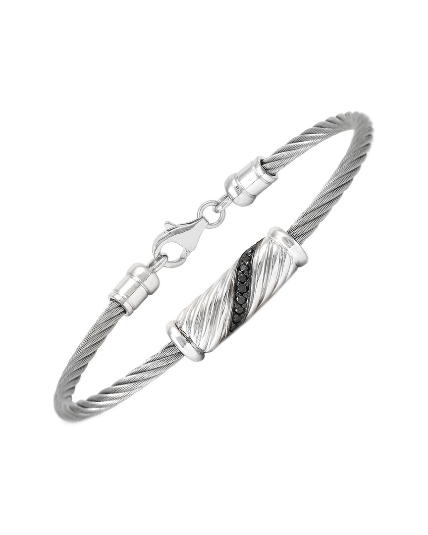Diamond Select Cuts Silver & Steel 0.18 Ct. Tw. Diamond Cable Bracelet