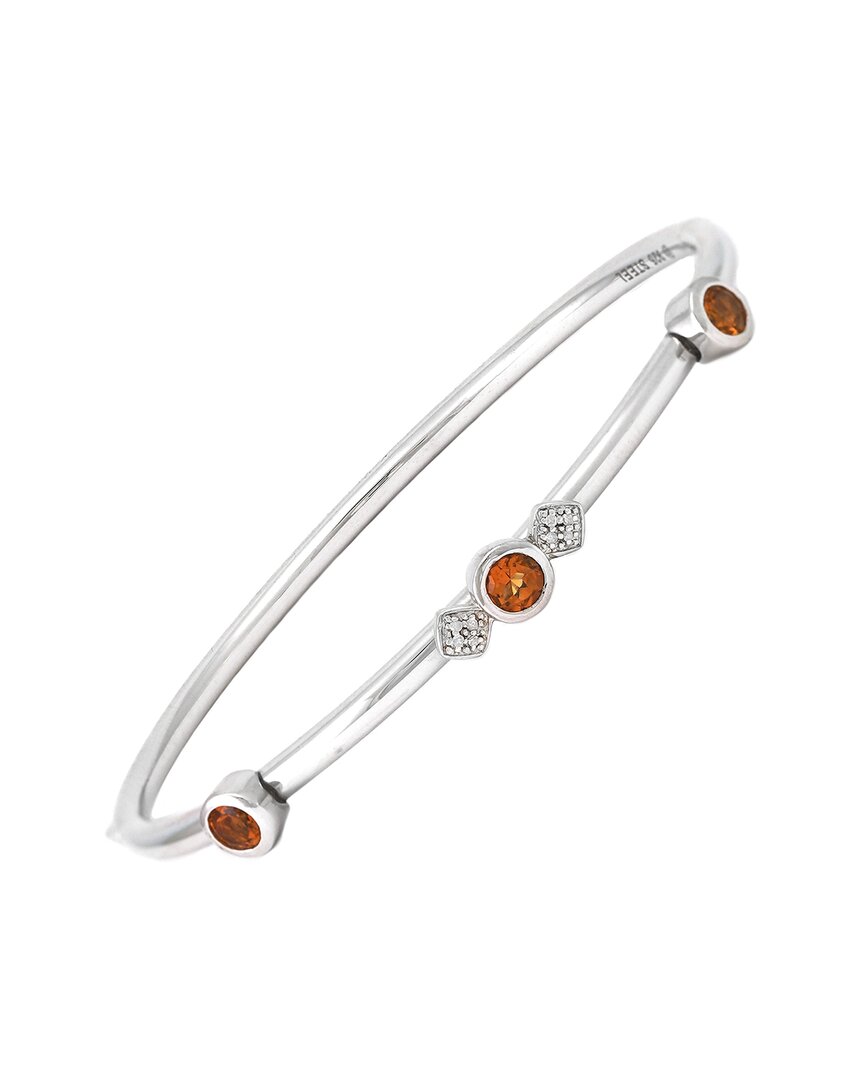 Gemstones Silver & Steel 0.70 Ct. Tw. Diamond & Citrine Bangle Bracelet