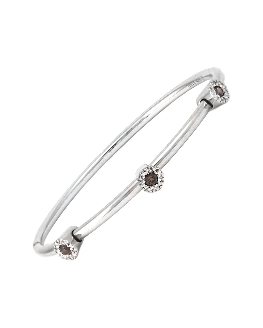 Gemstones Silver & Steel 0.36 Ct. Tw. Diamond & Smoky Quartz Bangle Bracelet