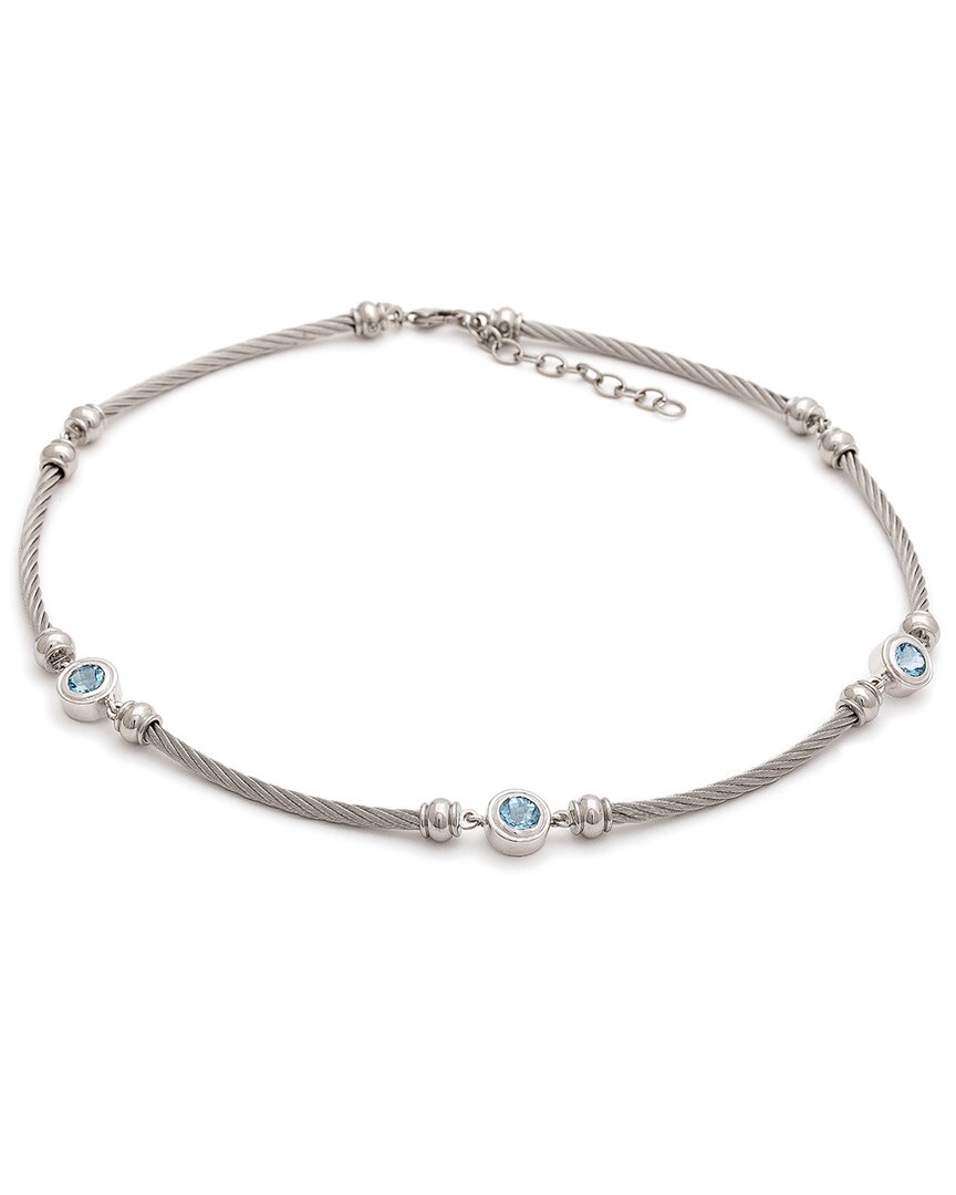 Gemstones Silver & Steel 2.81 Ct. Tw. Diamond & Blue Topaz Necklace