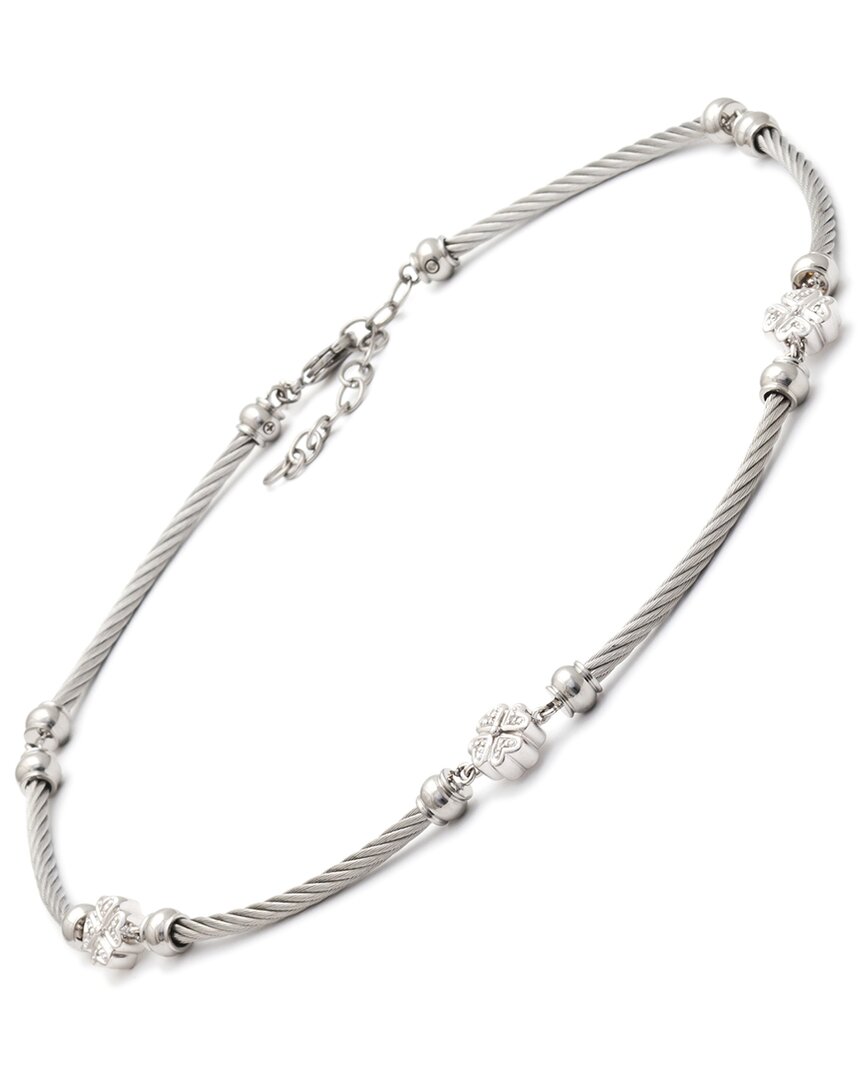 Diamond Select Cuts Silver & Steel 0.05 Ct. Tw. Diamond Clover Necklace