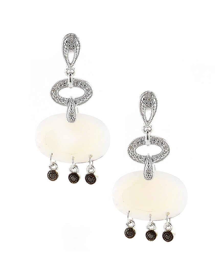 Shop Gemstones Silver 0.1 Ct. Tw. Diamond & Grey Agate Earrings