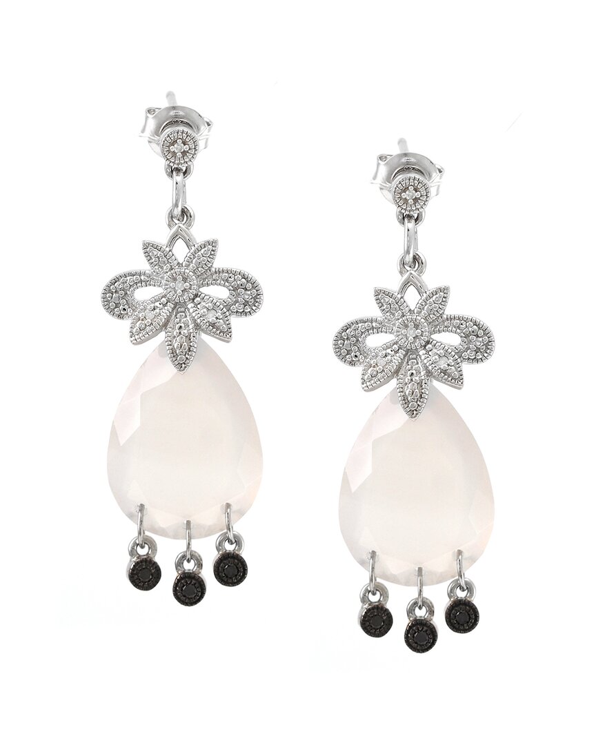 Gemstones Silver 0.1 Ct. Tw. Diamond & Grey Agate Earrings
