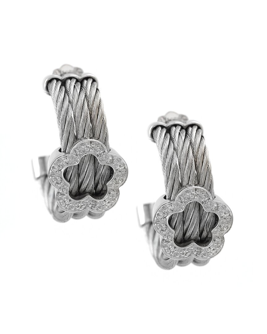 Diamond Select Cuts Silver & Steel 0.09 Ct. Tw. Diamond Cable Earrings