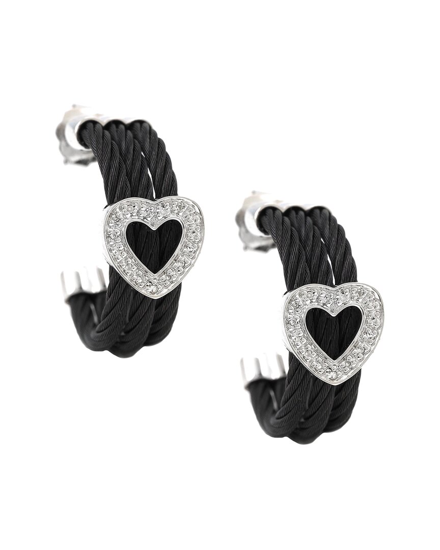 Diamond Select Cuts Silver & Steel 0.09 Ct. Tw. Diamond Cable Earrings