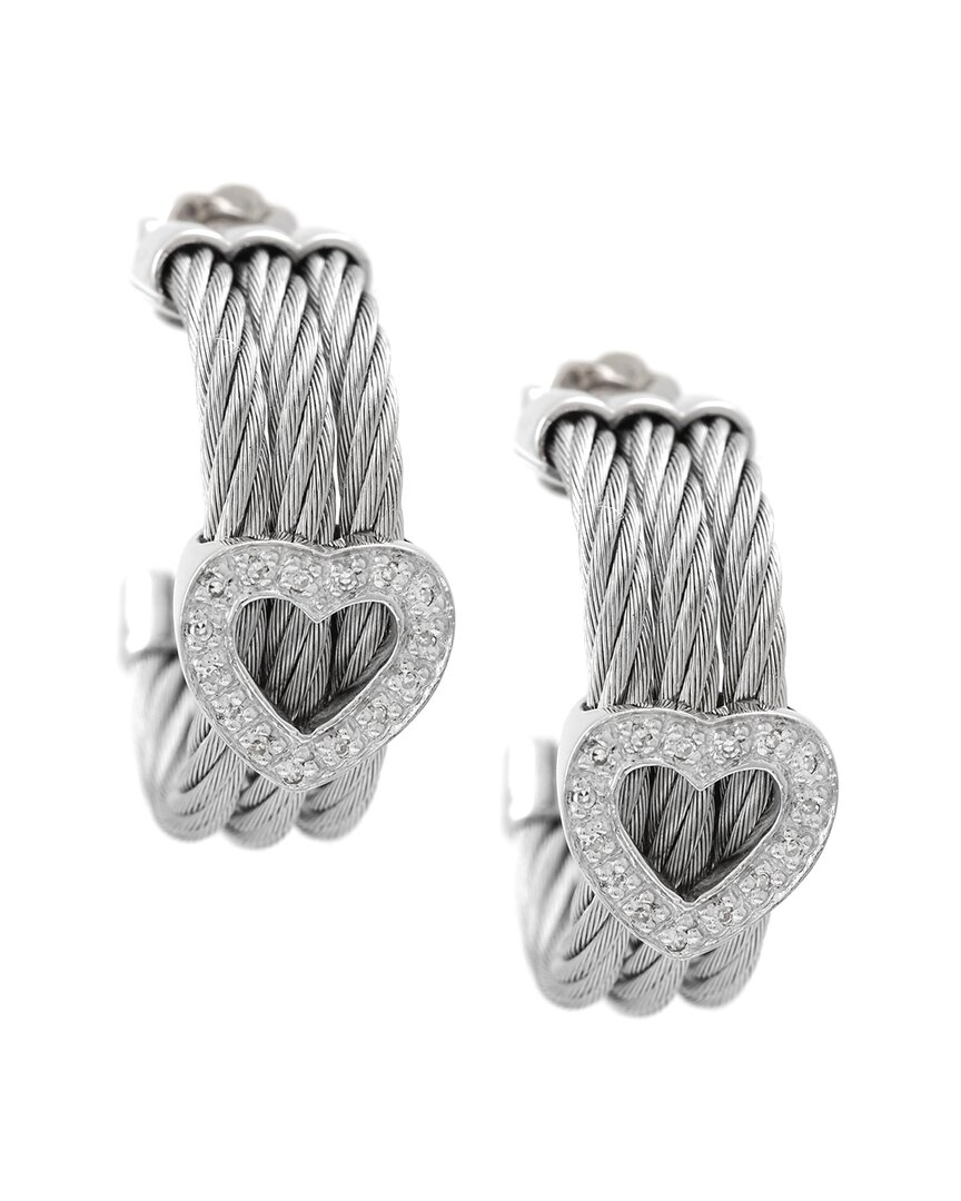 Diamond Select Cuts Silver & Steel 0.09 Ct. Tw. Diamond Cable Earrings