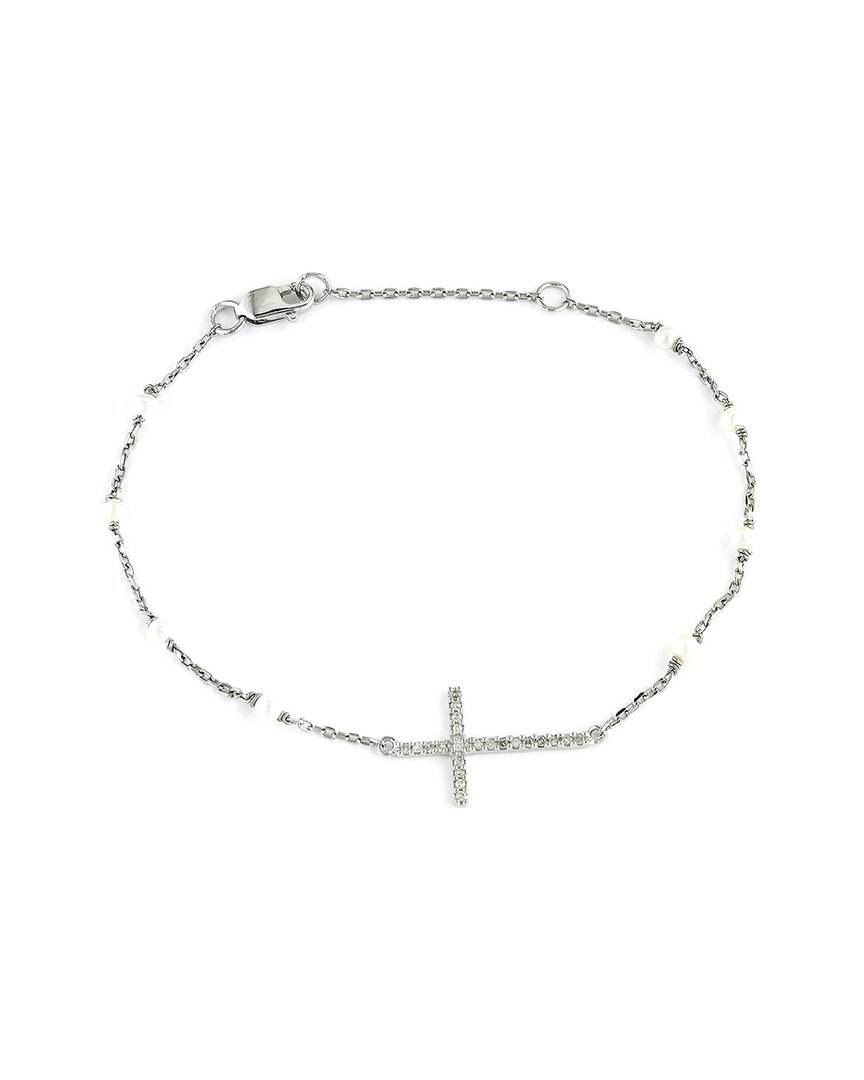 Pearls Silver Diamond Cross Bracelet