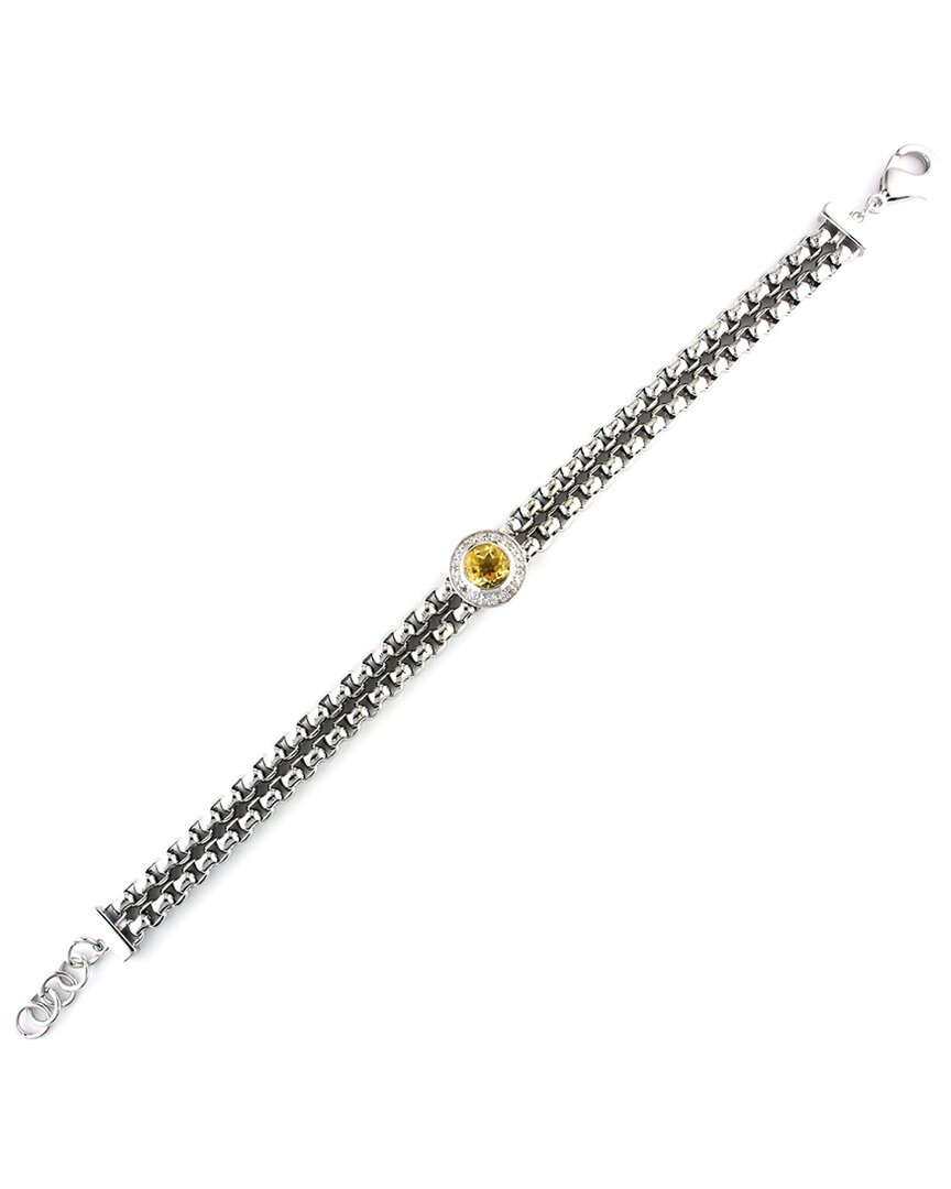 Gemstones Silver & Steel 1.21 Ct. Tw. Diamond & Citrine Charm Bracelet