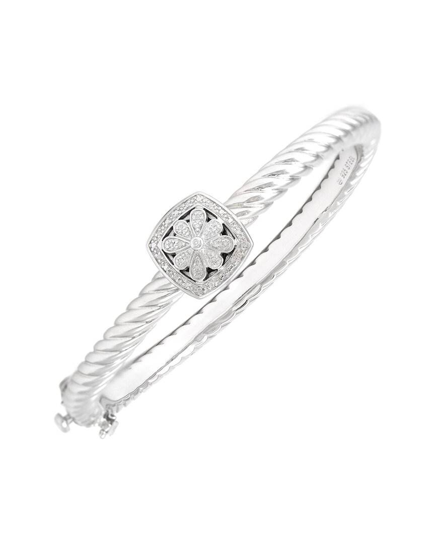 Diamond Select Cuts Silver & Steel 0.07 Ct. Tw. Diamond Flower Bangle Bracelet