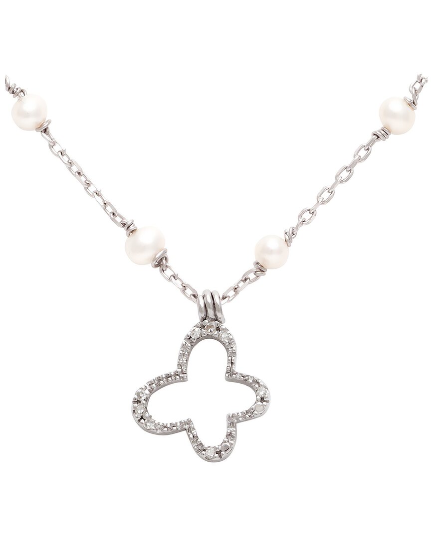 Pearls Silver Diamond 3mm Pearl Butterfly Necklace