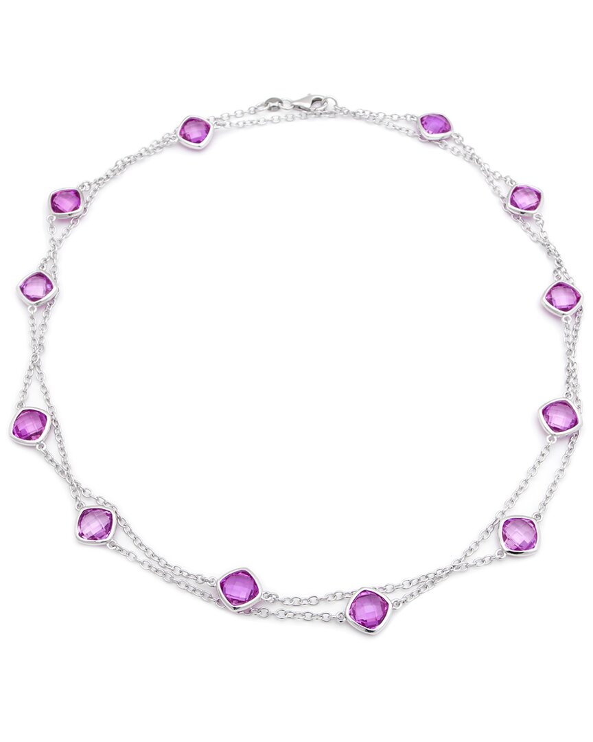 Gemstones Silver Diamond & Pink Corundum Necklace