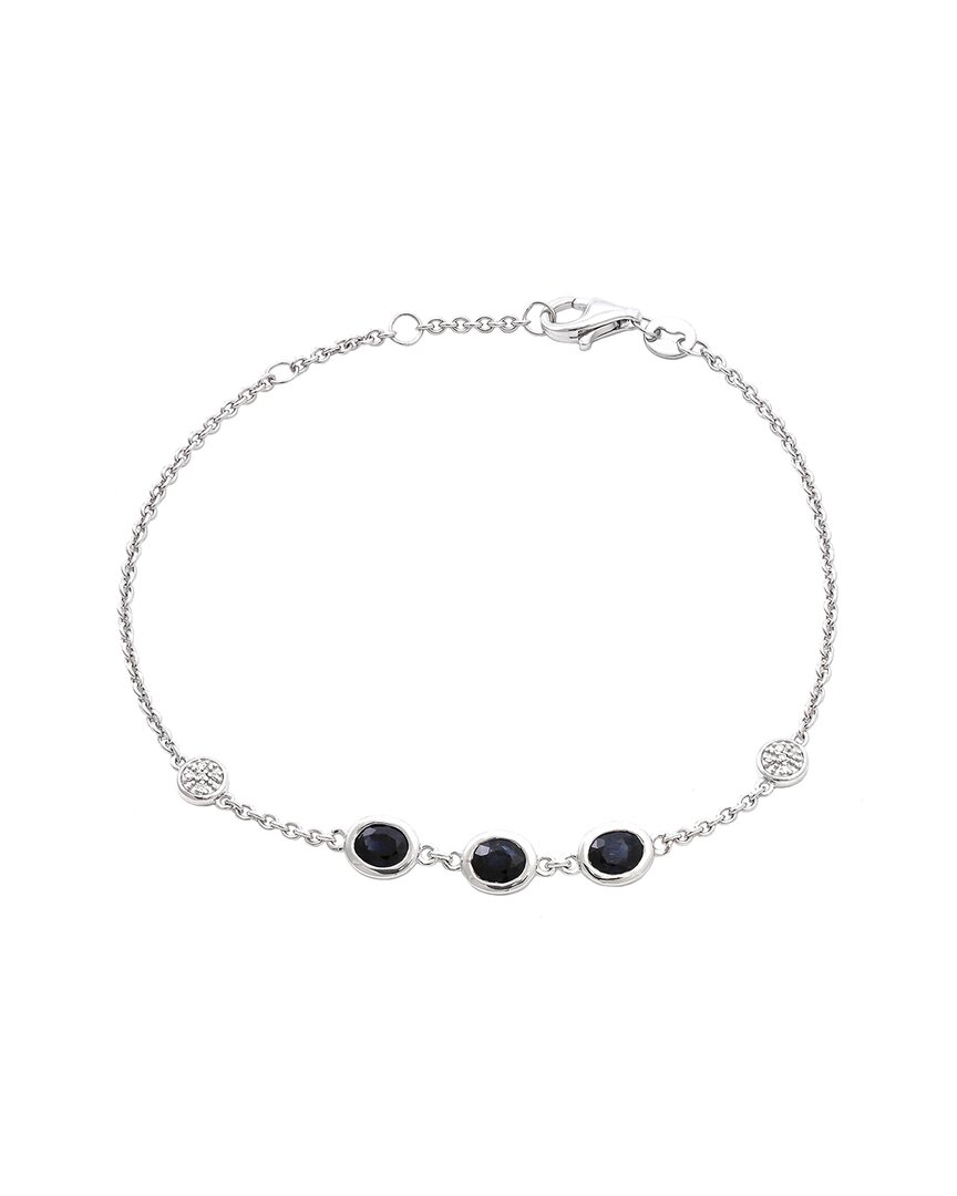 Gemstones 1.28 Ct. Tw. Diamond & Sapphire Silver Bracelet In Black