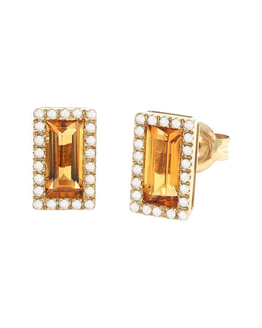 Gemstones 1.28 Ct. Tw. Diamond & Citrine 14k Earrings In Yellow