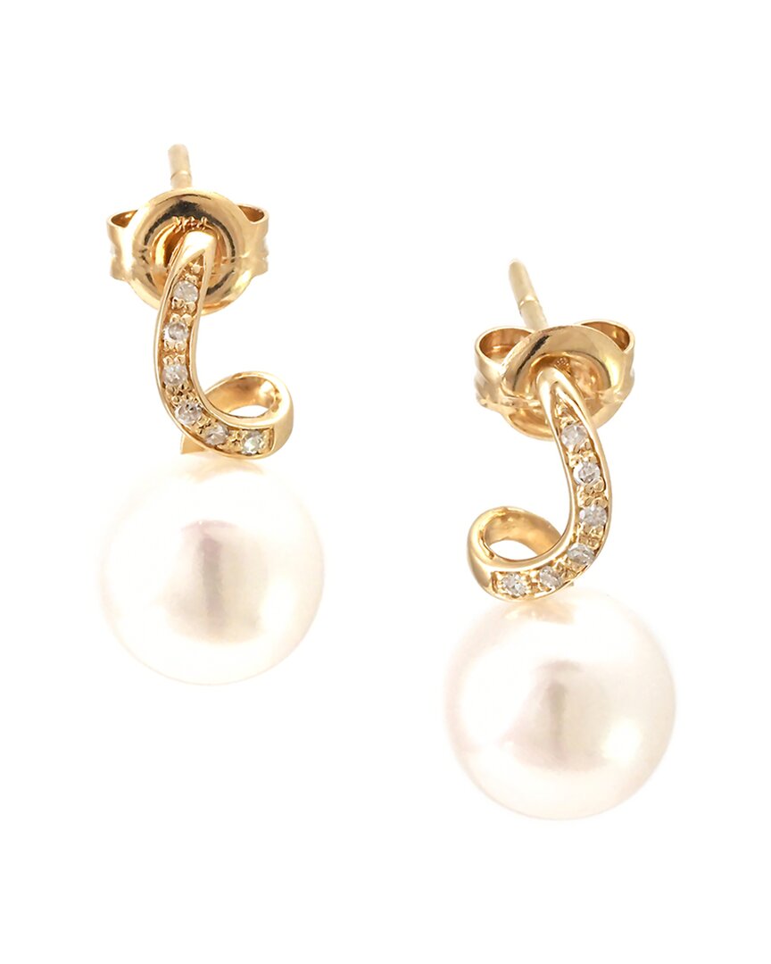 Gemstones 0.06 Ct. Tw. Diamond & 7-8mm Pearl 14k Earrings In Gold