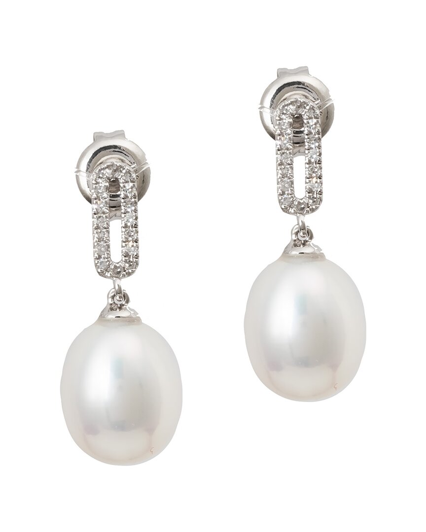 Gemstones 0.10 Ct. Tw. Diamond & 7-8mm Pearl 14k Earrings In Metallic