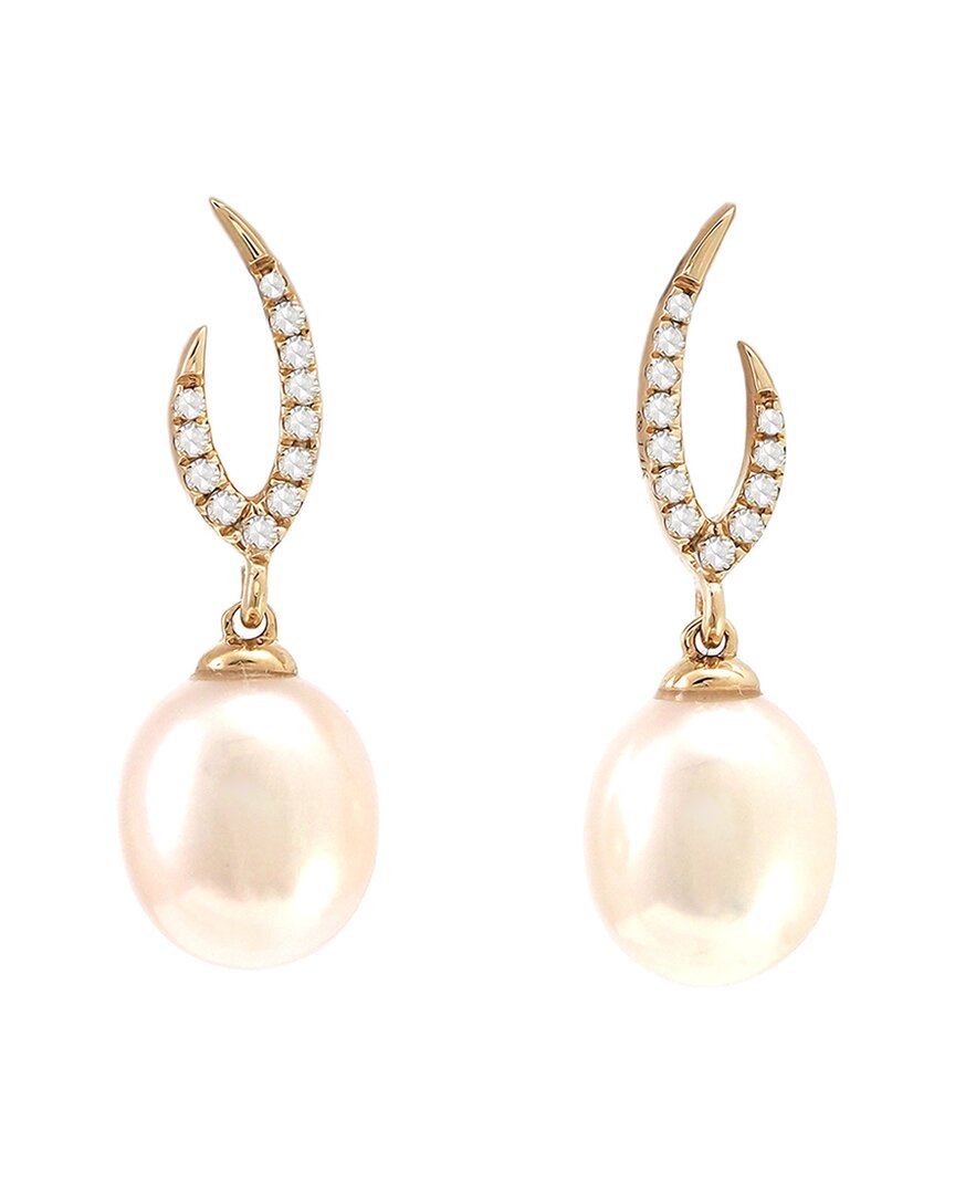 Gemstones 0.10 Ct. Tw. Diamond & 7-8mm Pearl 14k Earrings In Gold