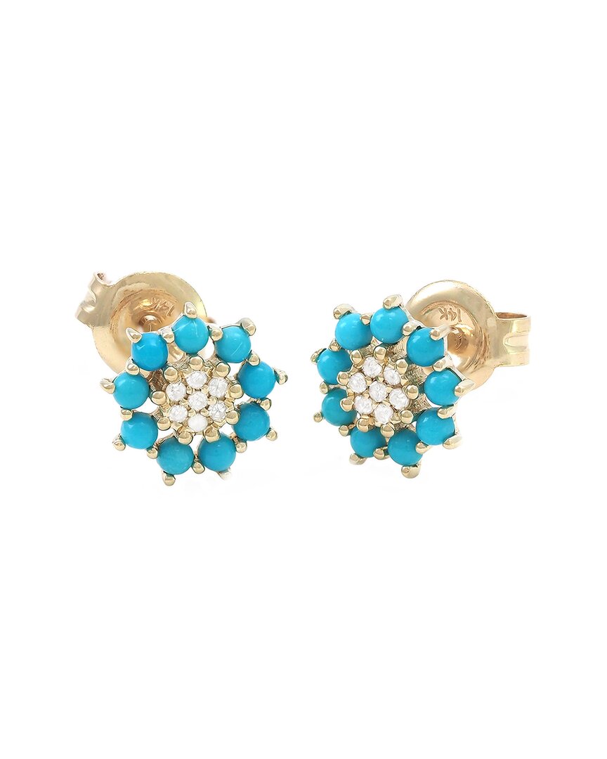 Gemstones 0.05 Ct. Tw. Diamond Turquoise 14k Earrings In Gold