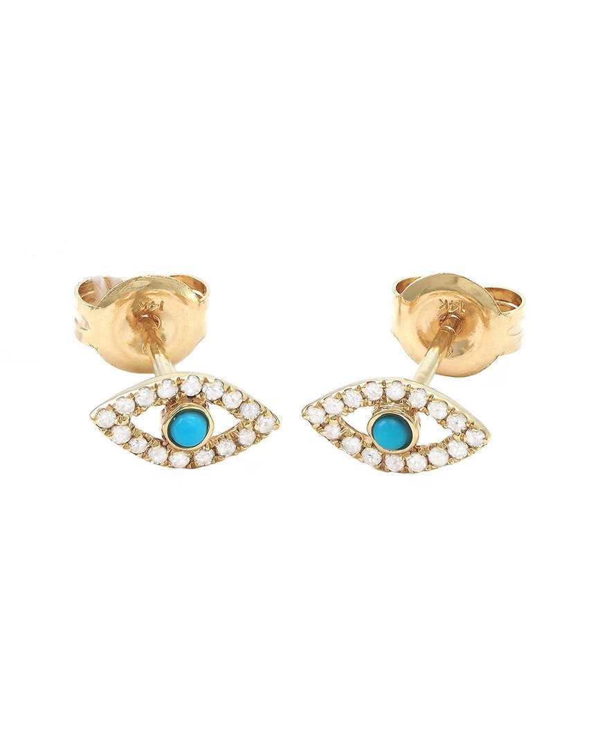 Gemstones 0.10 Ct. Tw. Diamond Turquoise 14k Earrings In Gold