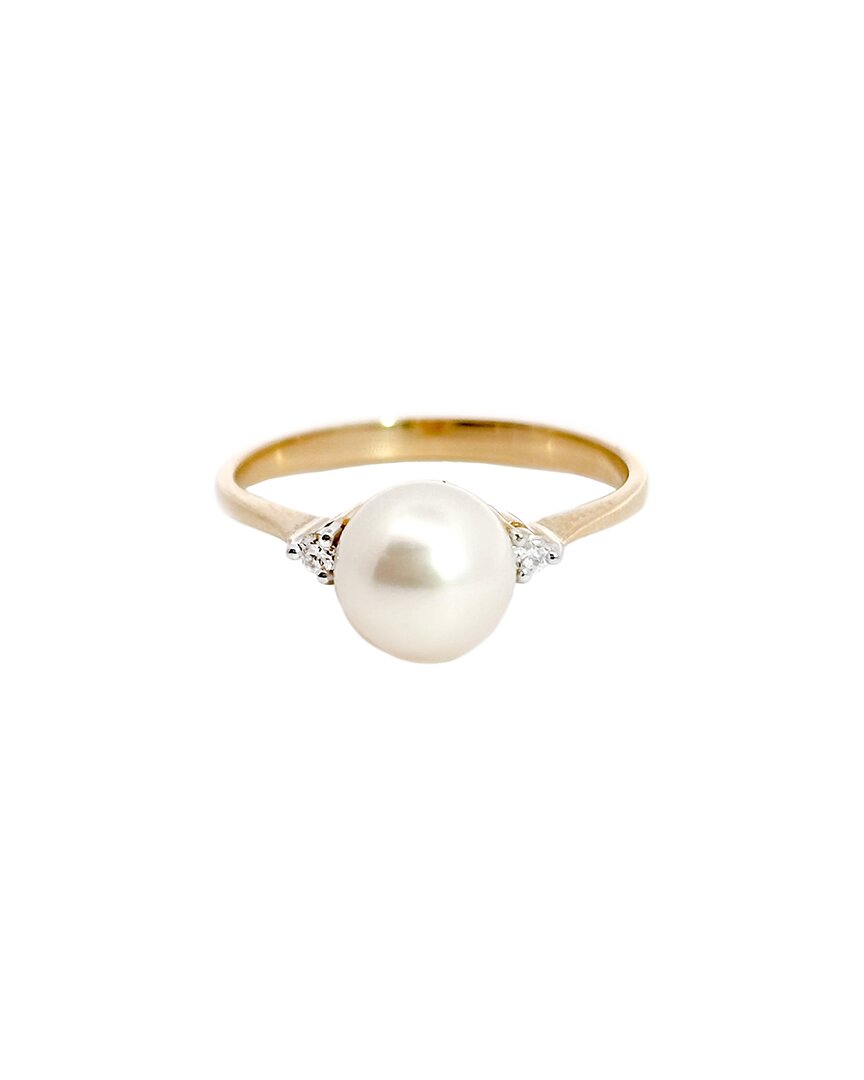 Gemstones 0.05 Ct. Tw. Diamond & 6-7mm Pearl 14k Ring In Gold