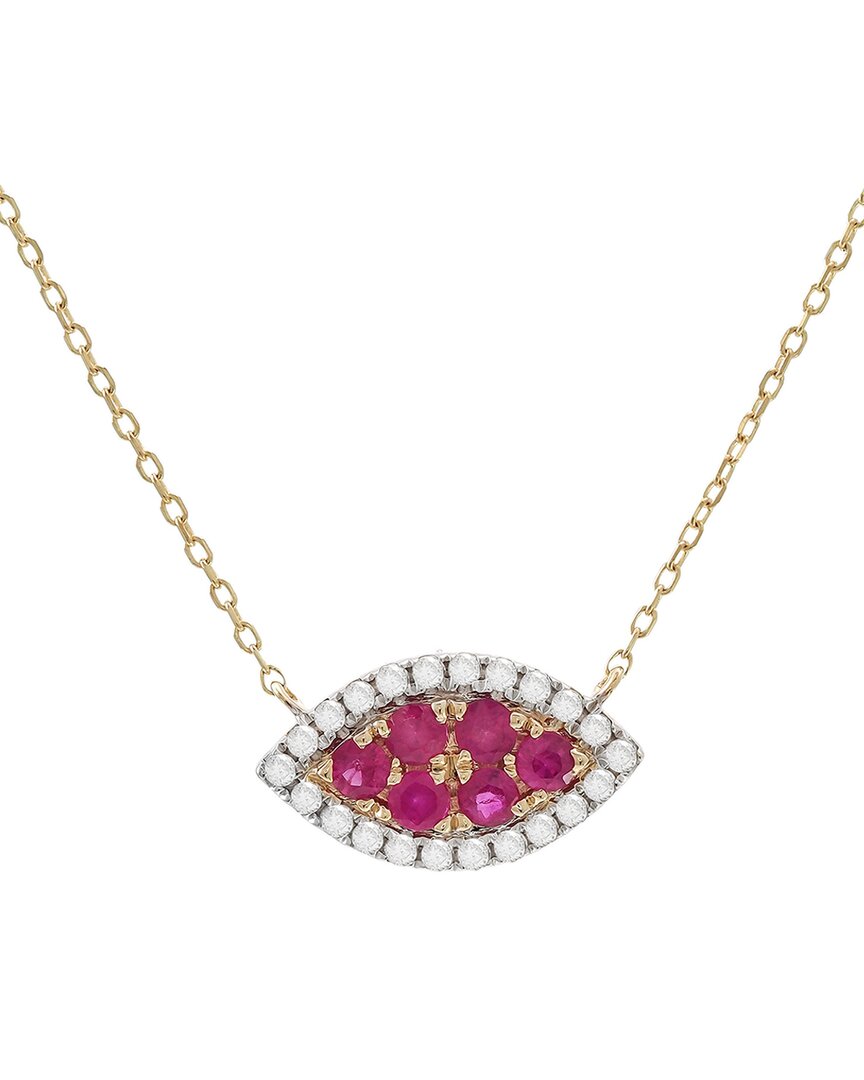 Diamond Select Cuts 0.32 Ct. Tw. Diamond & Ruby 14k Necklace In Pink