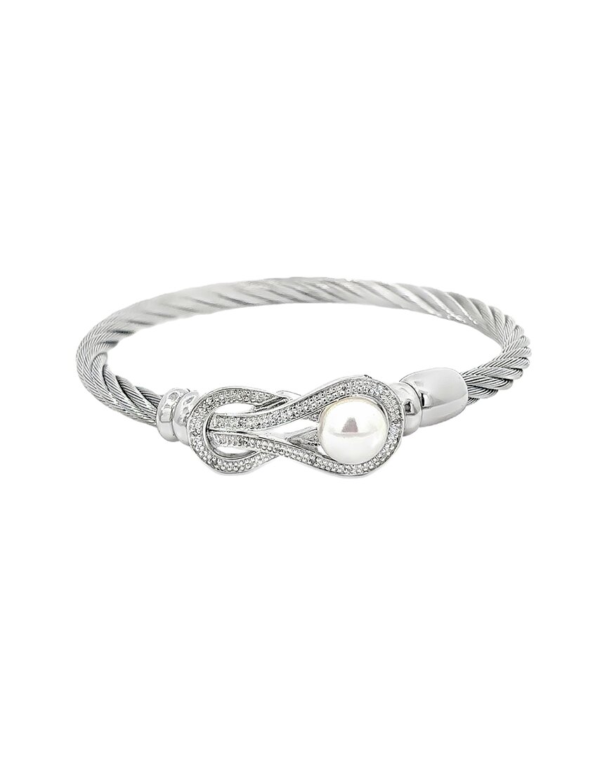Diamond Select Cuts 0.05 Ct. Tw. Diamond & 7-8mm Pearl Silver Bangle In Silver
