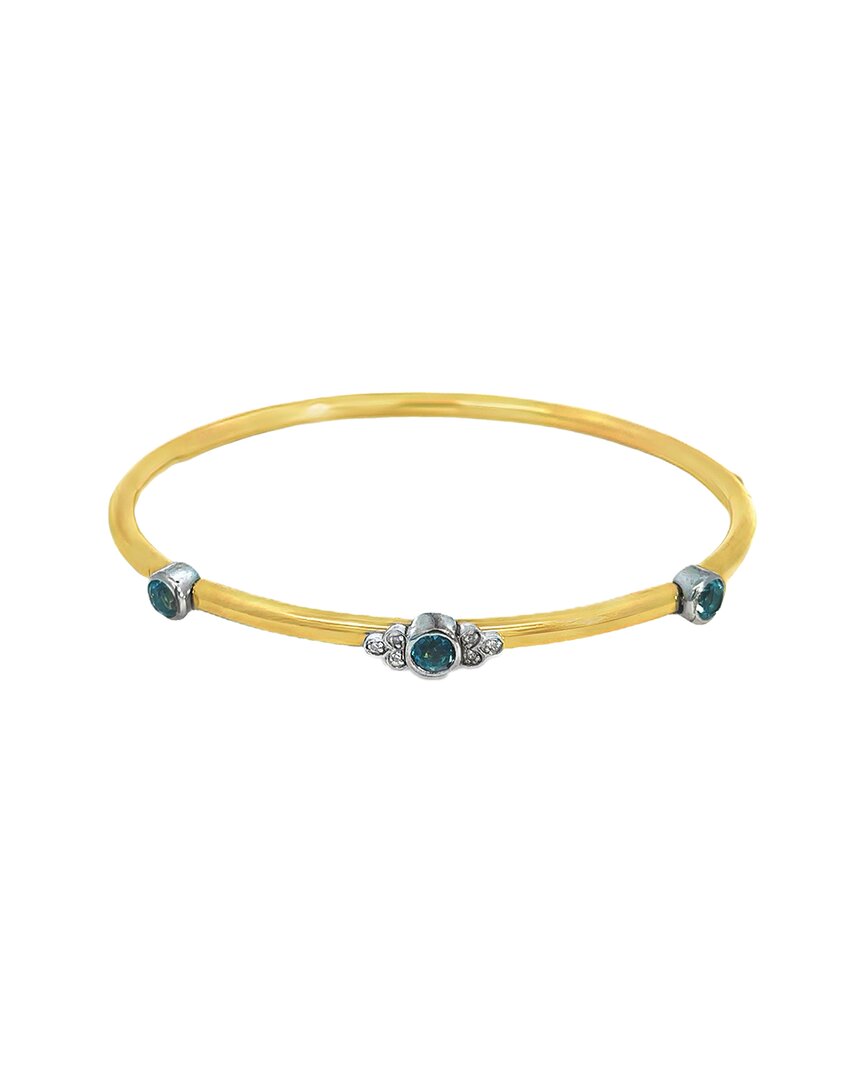 Gemstones 0.93 Ct. Tw. Diamond & Blue Topaz Silver Bangle In Gold
