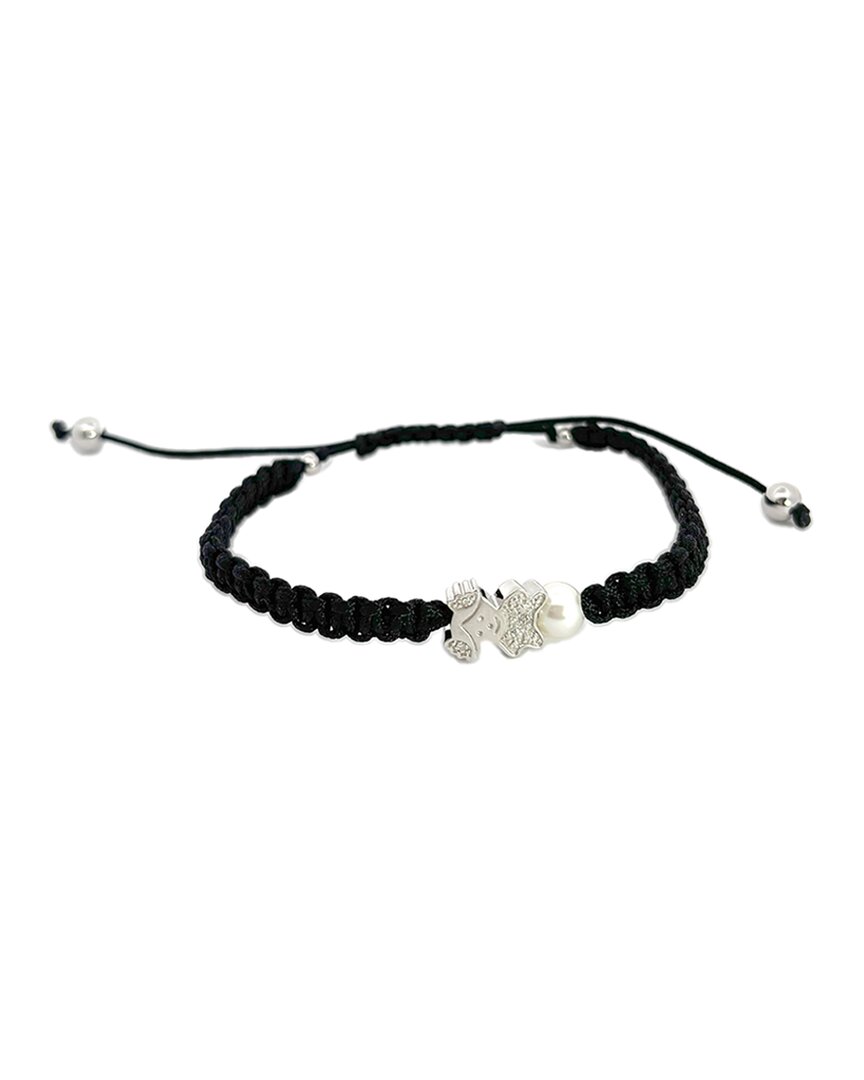 Diamond Select Cuts 0.03 Ct. Tw. Diamond & 3-4mm Pearl Silver Bracelet In Black