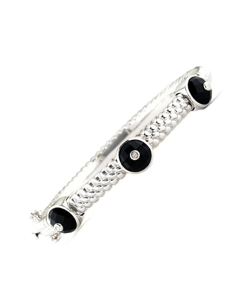 Diamond Select Cuts 0.03 Ct. Tw. Diamond Black Agate Silver Bangle In Metallic