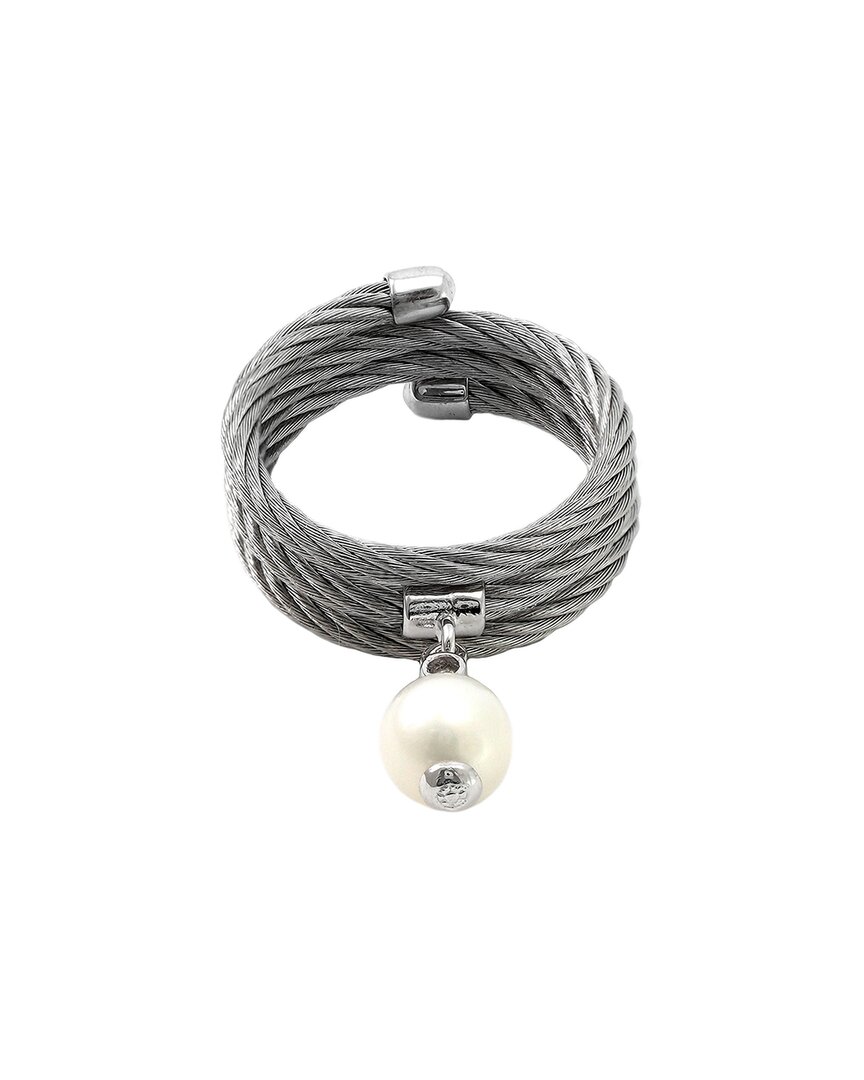 Diamond Select Cuts 0.01 Ct. Tw. Diamond & 5.5-6.5mm Pearl Silver Ring In Metallic