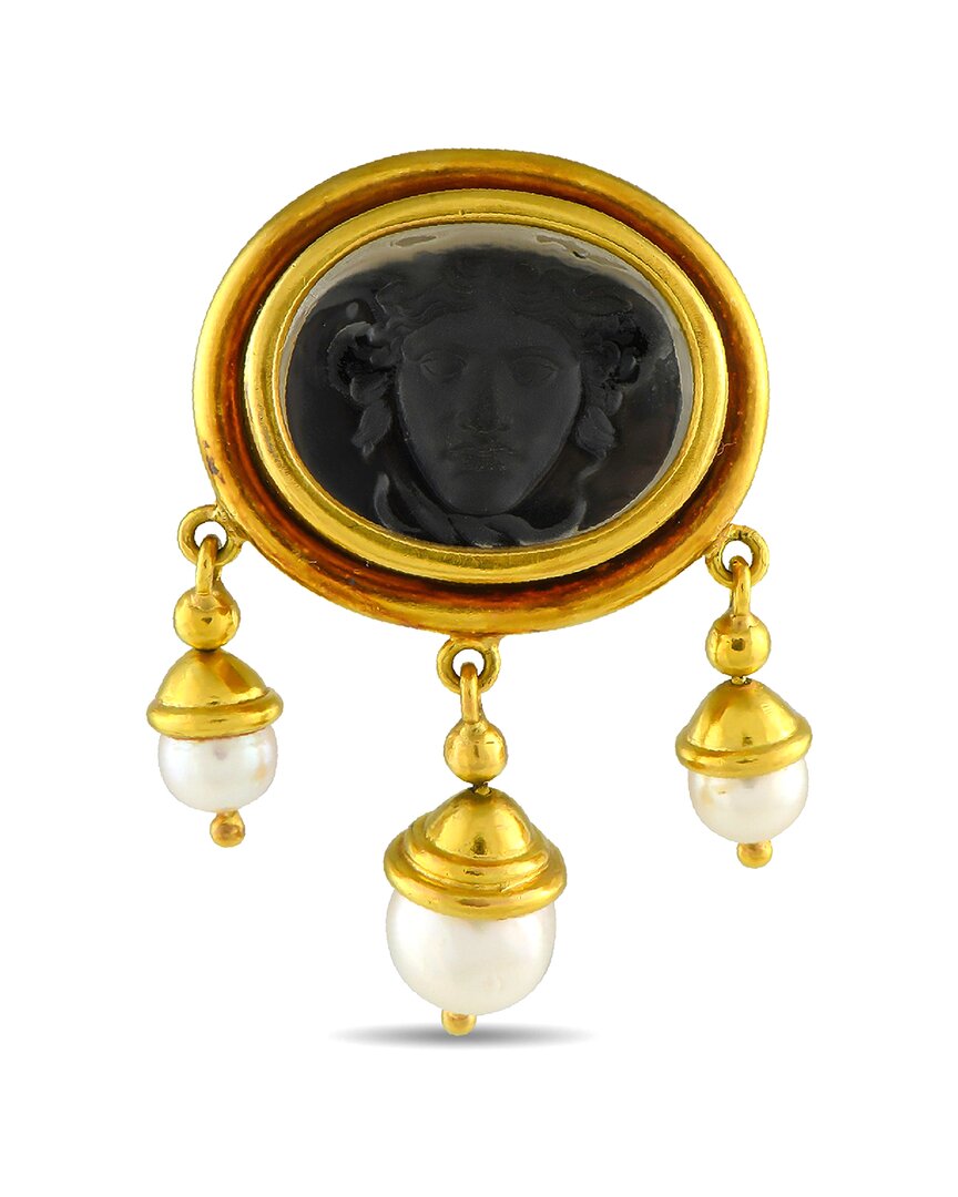Elizabeth Locke 18k Yellow Gold And Pearl Intaglio Medusa Brooch El02-050825 In Gold