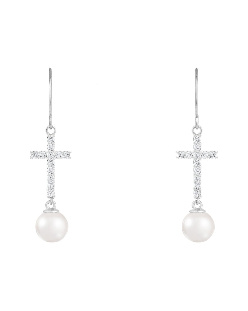 Splendid Pearls 14k 0.24 Ct. Tw. Diamond & 6-6.5mm Pearl Dangle Earrings