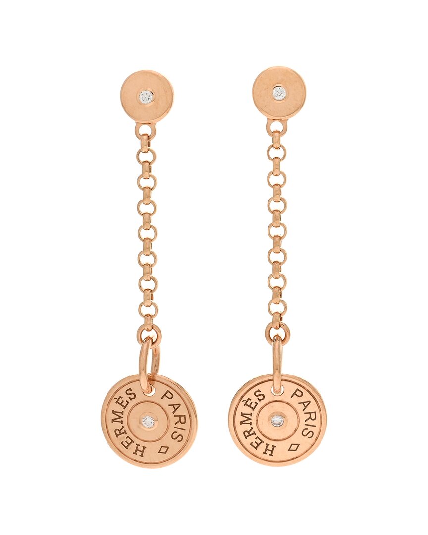 Pre-owned Hermes Hermès 18k Rose Gold Diamond Gambade Clou De Selle Earrings (authentic Pre-loved)