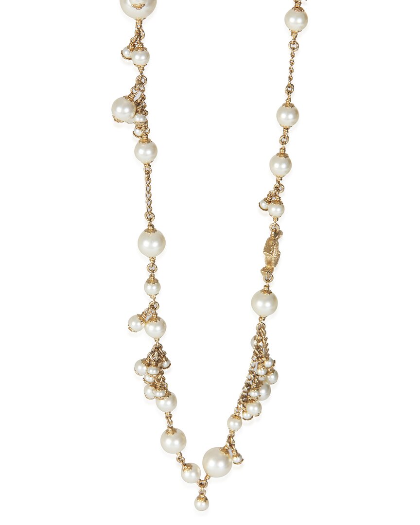 Pre-owned Chanel 2011 Faux Pearl Cc Station Plated Necklace (authentic Pre-loved)