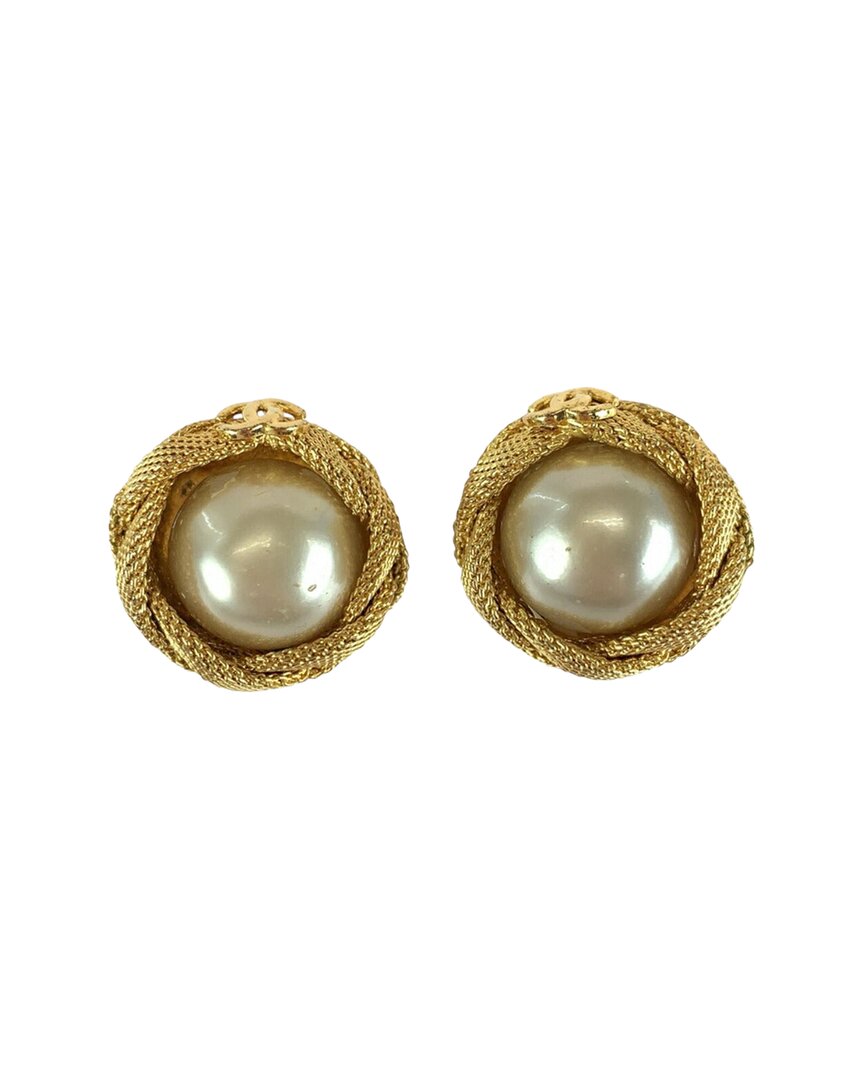 Chanel Pearl Coco Mark Earrings (authentic Pre-loved) In Gold