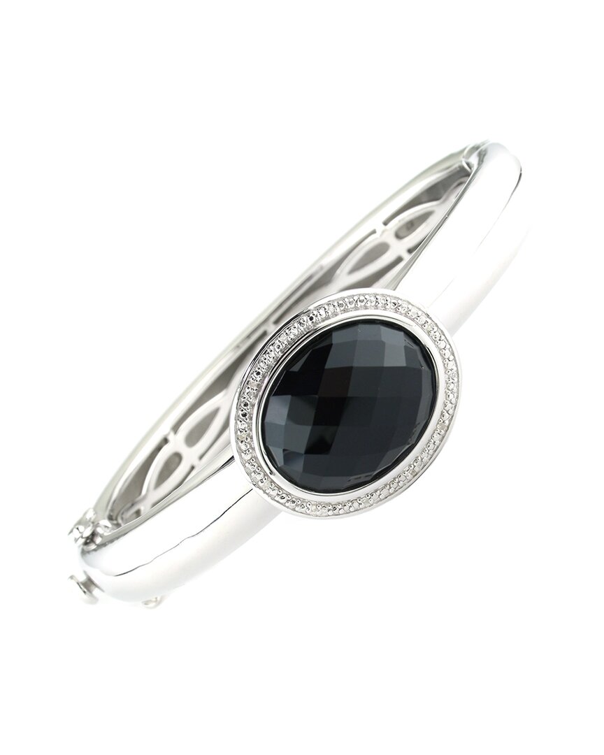 Gemstones Silver & Steel 0.04 Ct. Tw. Diamond & Onyx Bangle Bracelet