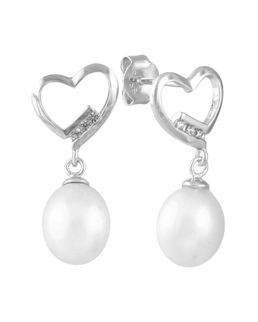 Splendid Pearls Rhodium Plated 7.5-8mm Pearl Drop Earrings