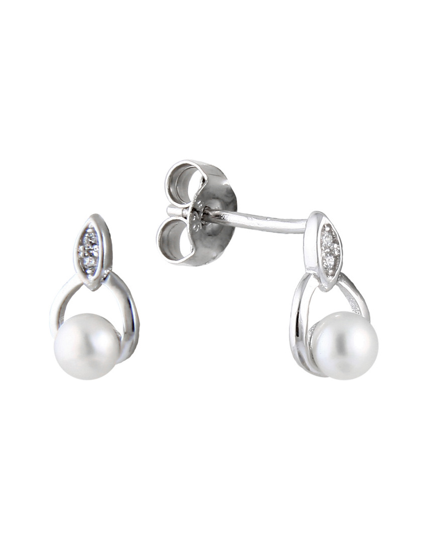 Splendid Pearls Rhodium Plated 3.5-4mm Freshwater Pearl Drop Earrings