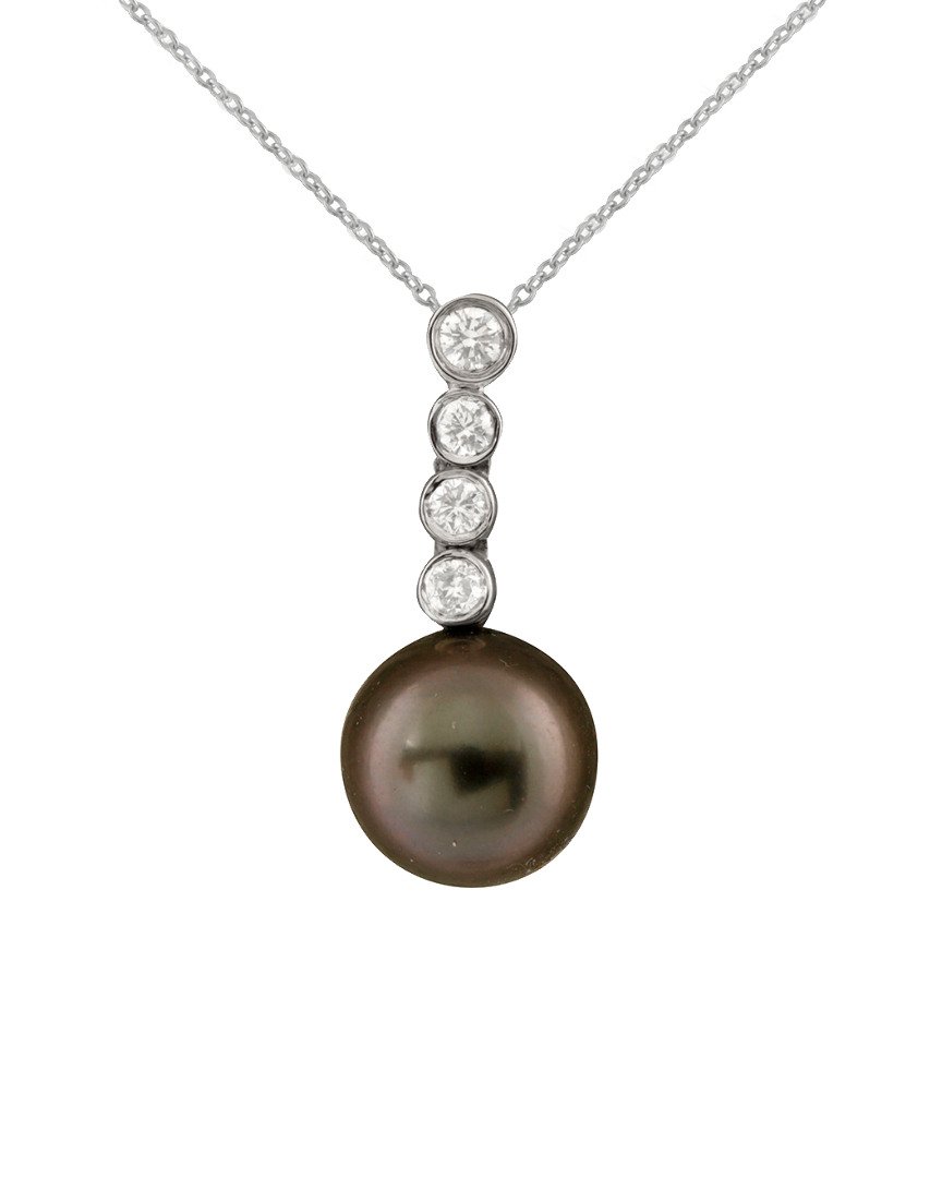 Masako Pearls Splendid Pearls 14k .14ct. Tw. Diamond 9-9.5mm Tahitian Pearl Pendant In Brown