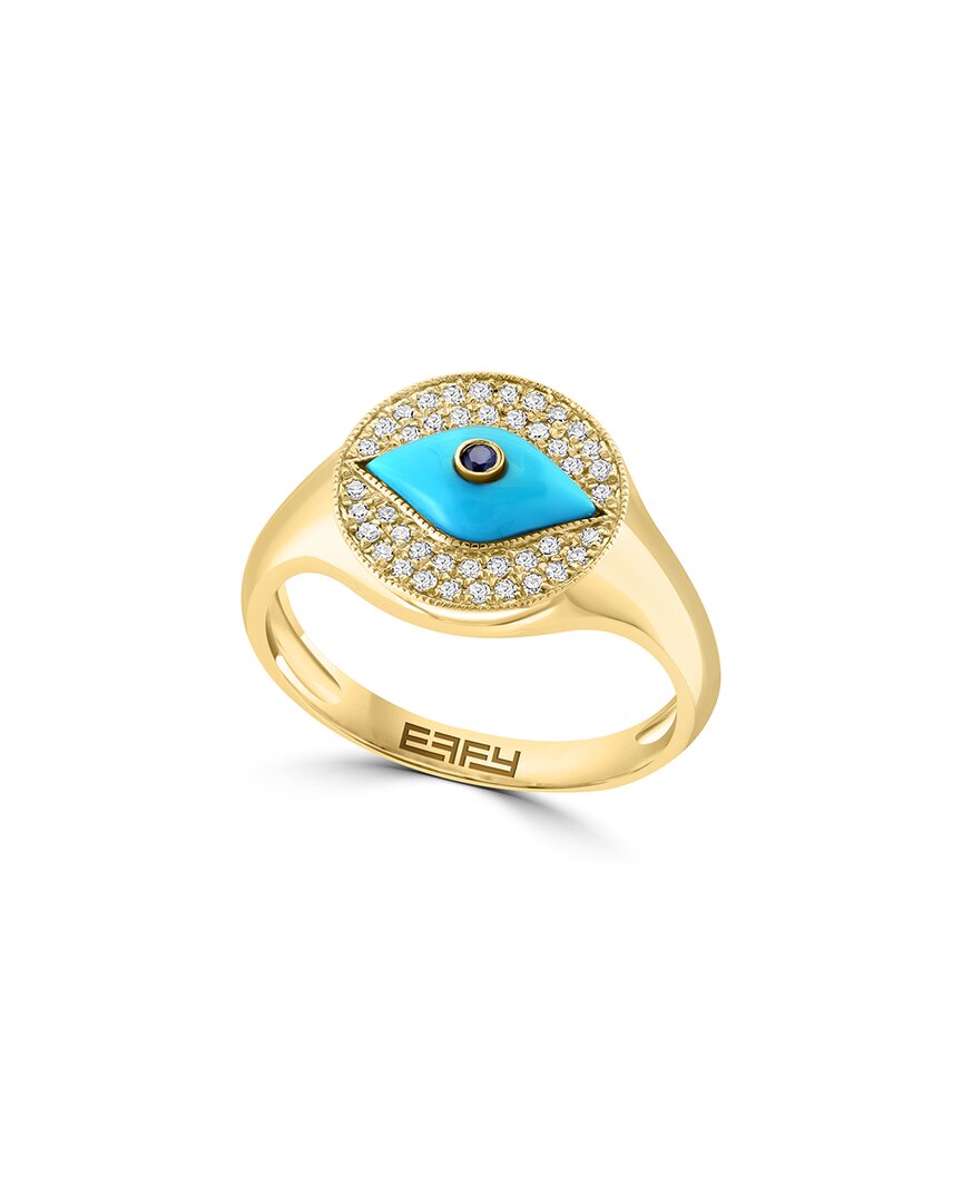 Effy Fine Jewelry 14k 0.77 Ct. Tw. Diamond & Turquoise Ring In Gold