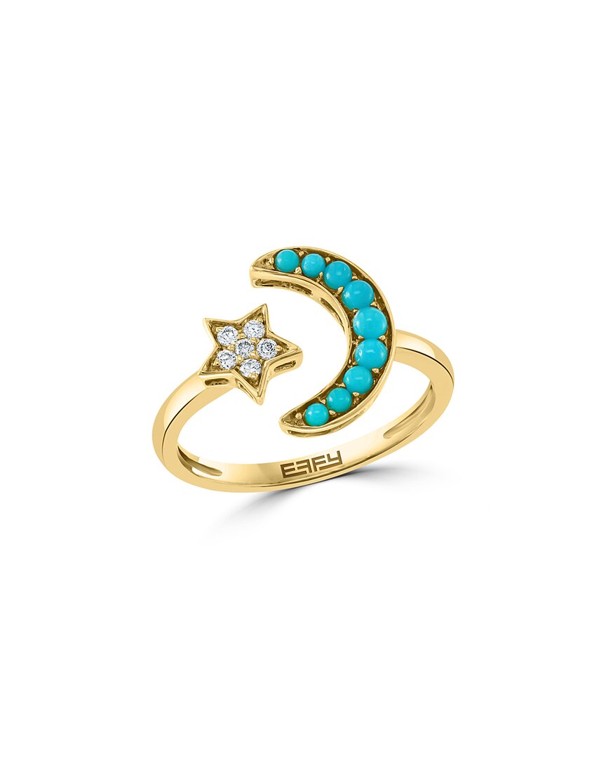 Effy Fine Jewelry 14k 0.32 Ct. Tw. Diamond & Turquoise Ring In Gold