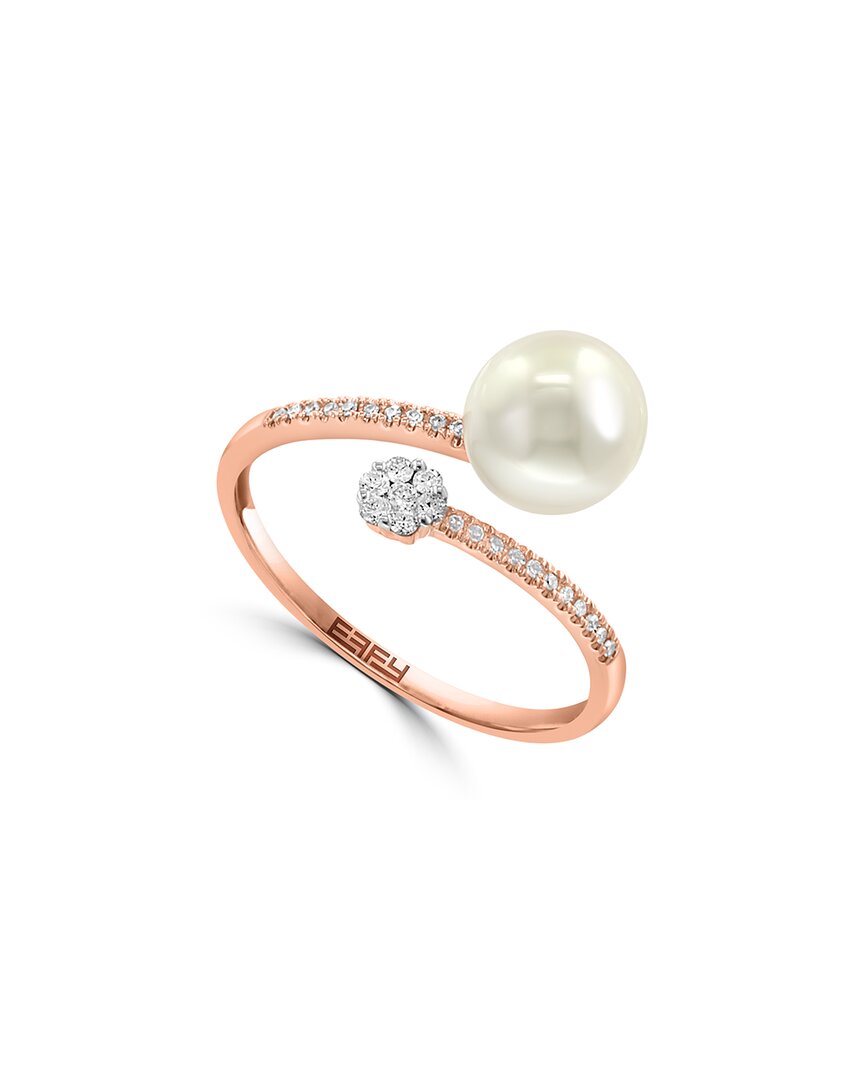 Effy Fine Jewelry 14k Rose Gold 0.13 Ct. Tw. Diamond & 7.5mm Pearl Ring In Gold