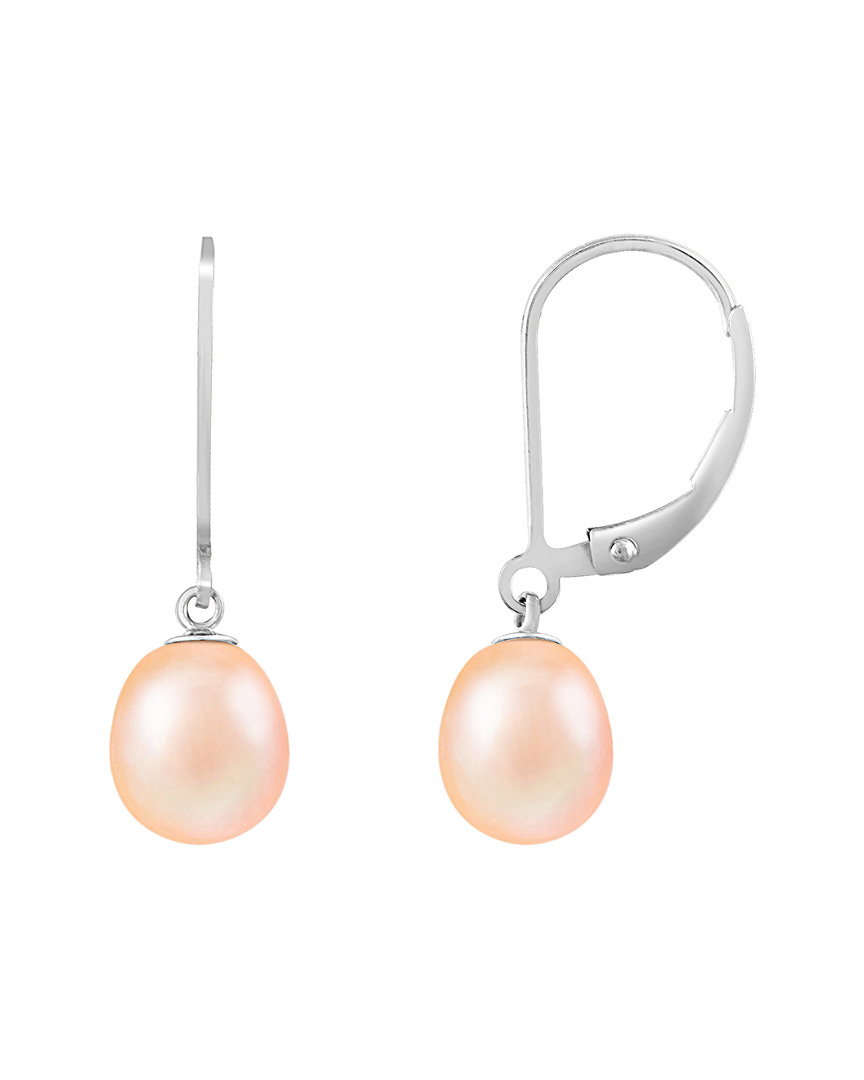 Splendid Pearls Silver 7-8mm Freshwater Pearl Earrings In Orange