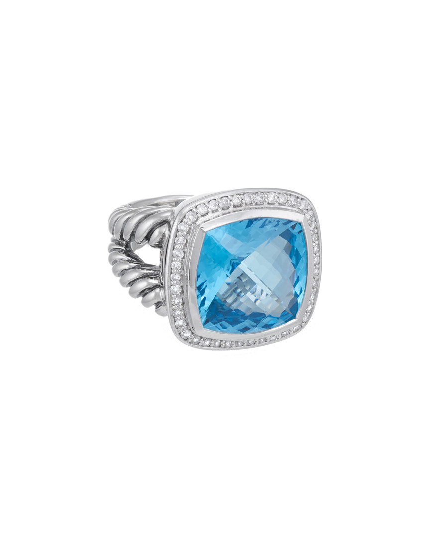 Heritage David Yurman David Yurman Albion Silver 17.35 Ct. Tw. Diamond & Hampton Blue Topaz Ring  (authentic )