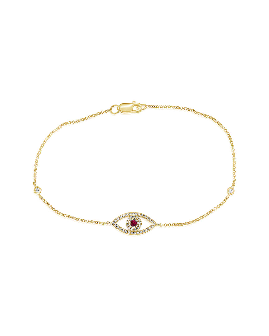Sabrina Designs 14k 0.18 Ct. Tw. Diamond & Ruby Evil Eye Bracelet