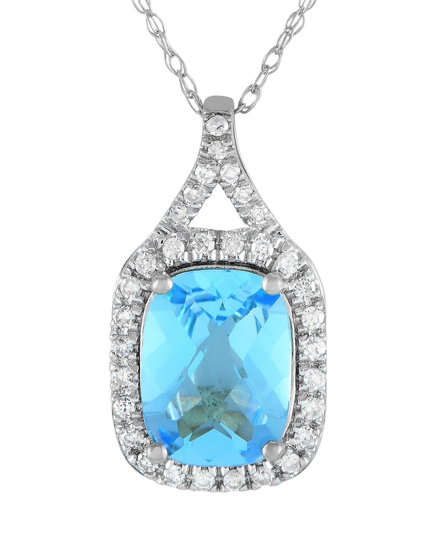 Gemstones 14k 0.13 Ct. Tw. Diamond & Aquamarine Pendant Necklace In Metallic